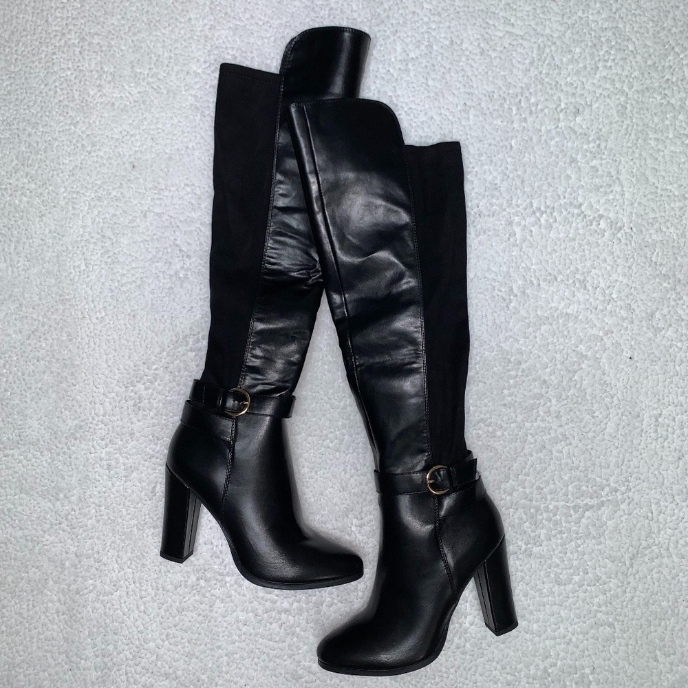 JustFab NWB Rockie Heeled Tall Boot Black Leather